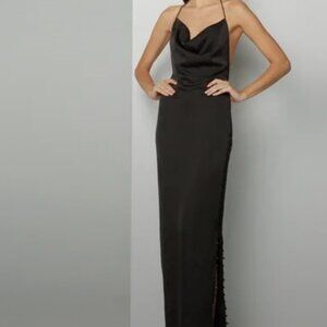 NWOT Fame & Partners Button Side Slit Black Satin Dress Size 10